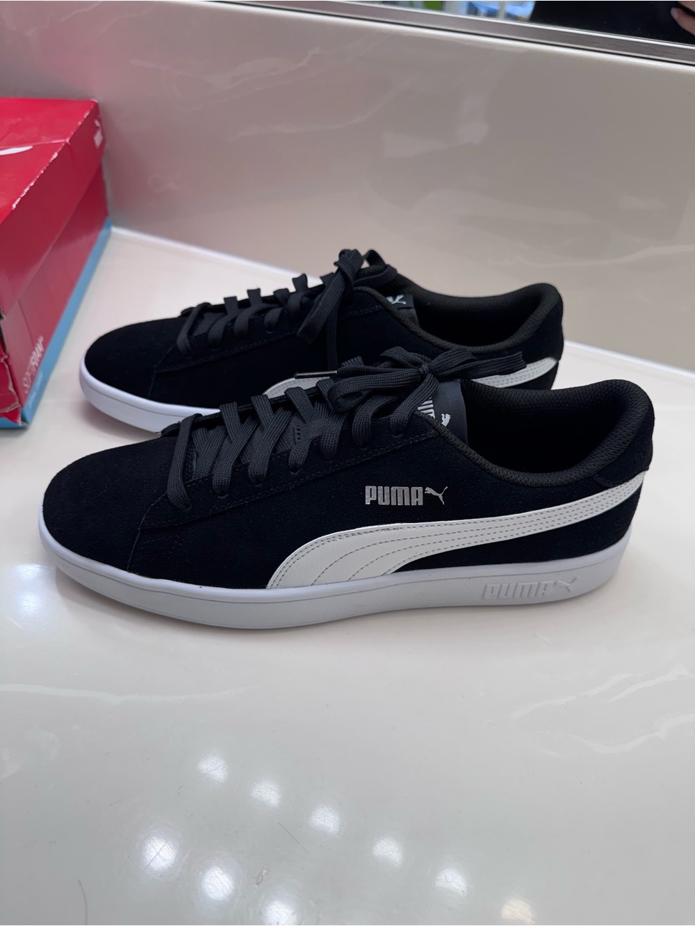 Puma Men's Black & White Suede Classic Court Sneakers